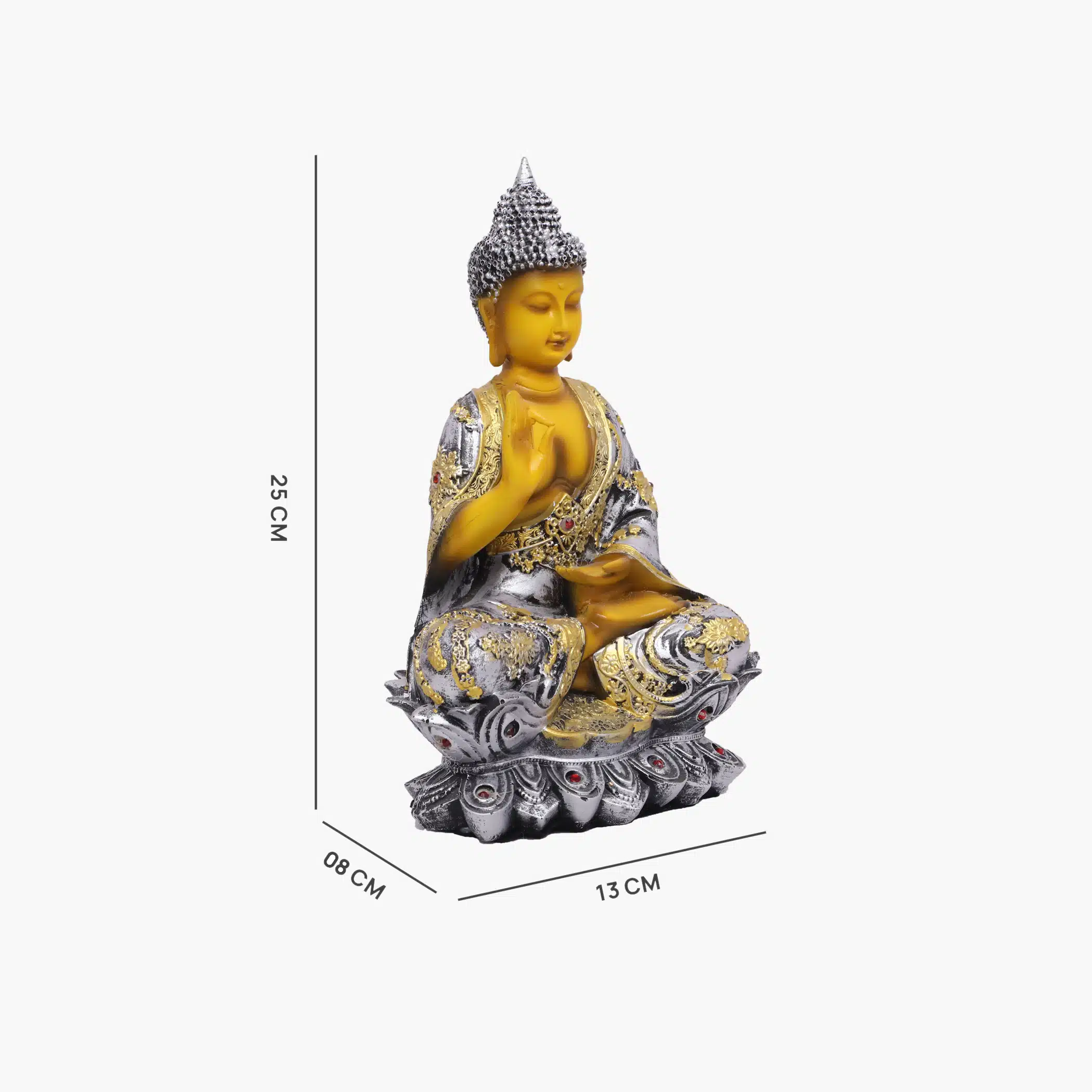 Polyresin Brown & Gold Flower Buddha Small Figurine Showpiece Table Decor - Image 3