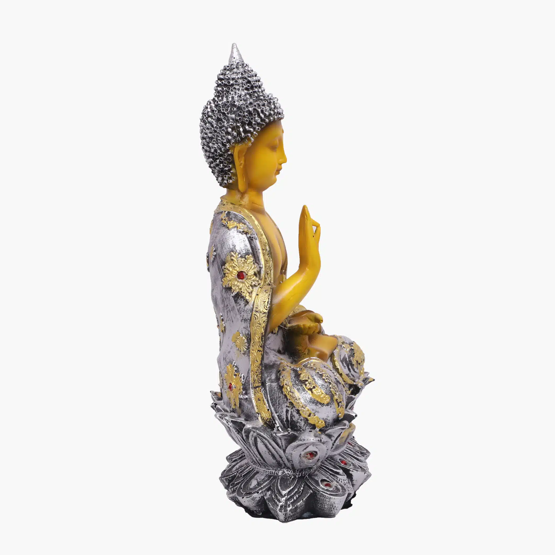 Polyresin Brown & Gold Flower Buddha Small Figurine Showpiece Table Decor - Image 4