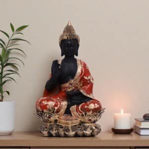 Polyresin Red & Black Flower Buddha Medium Figurine Showpiece Table Decor
