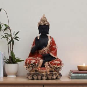 Polyresin Red & Black Flower Buddha Small Figurine Showpiece Table Decor