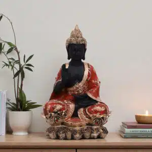 Polyresin Red & Black Flower Buddha Small Figurine Showpiece Table Decor