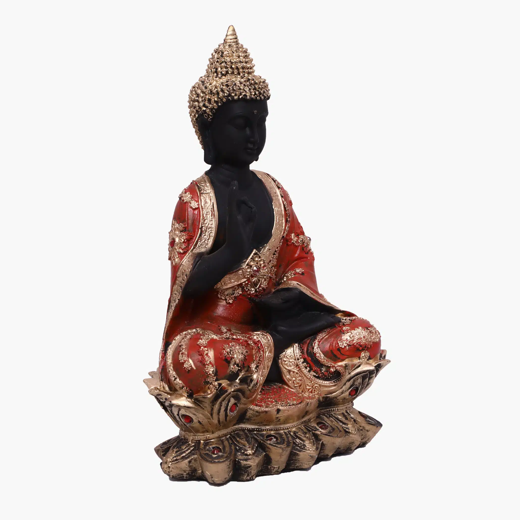 Polyresin Red & Black Flower Buddha Small Figurine Showpiece Table Decor - Image 2