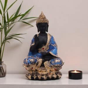 Polyresin Blue & Black Flower Buddha Large Figurine Showpiece Table Decor