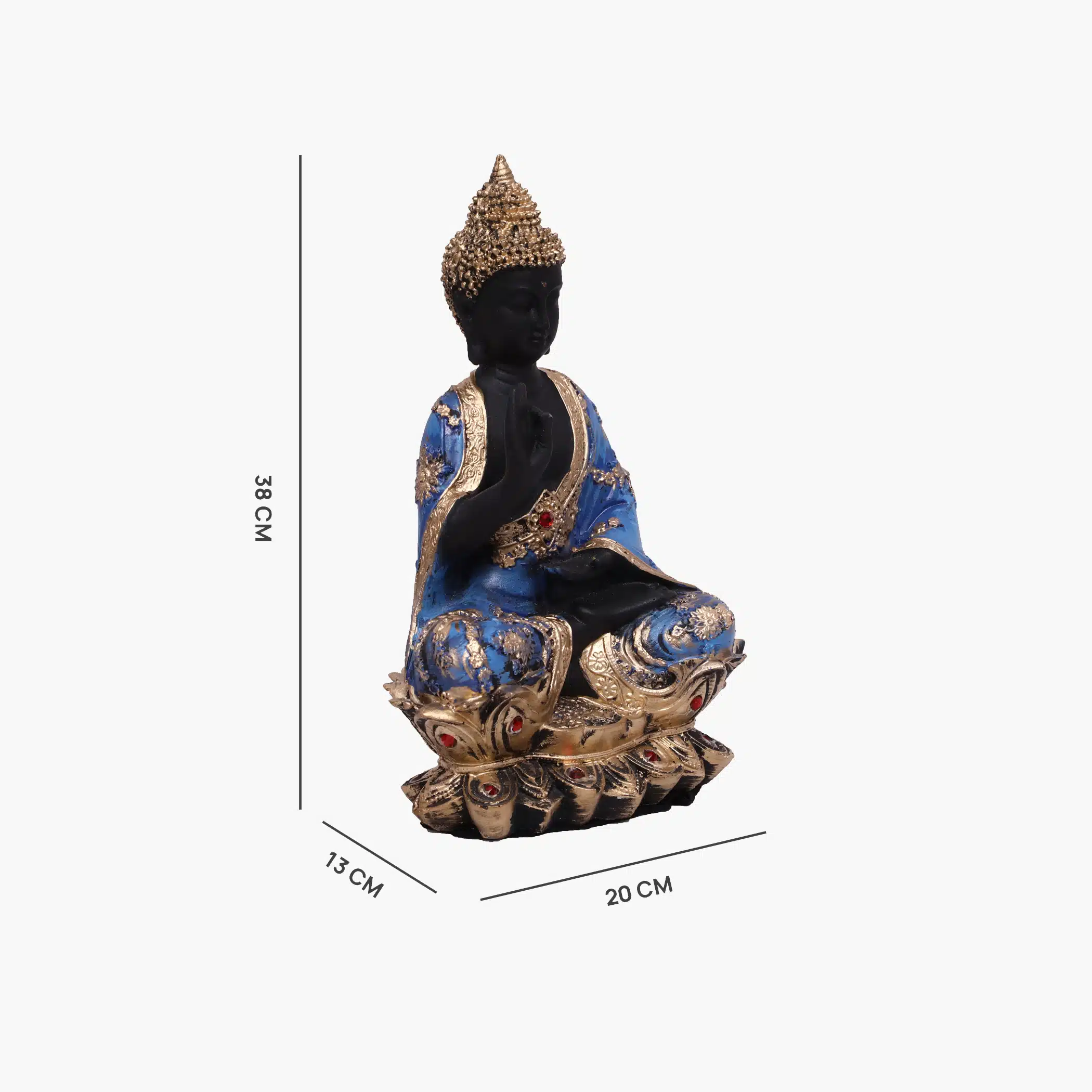 Polyresin Blue & Black Flower Buddha Large Figurine Showpiece Table Decor - Image 3