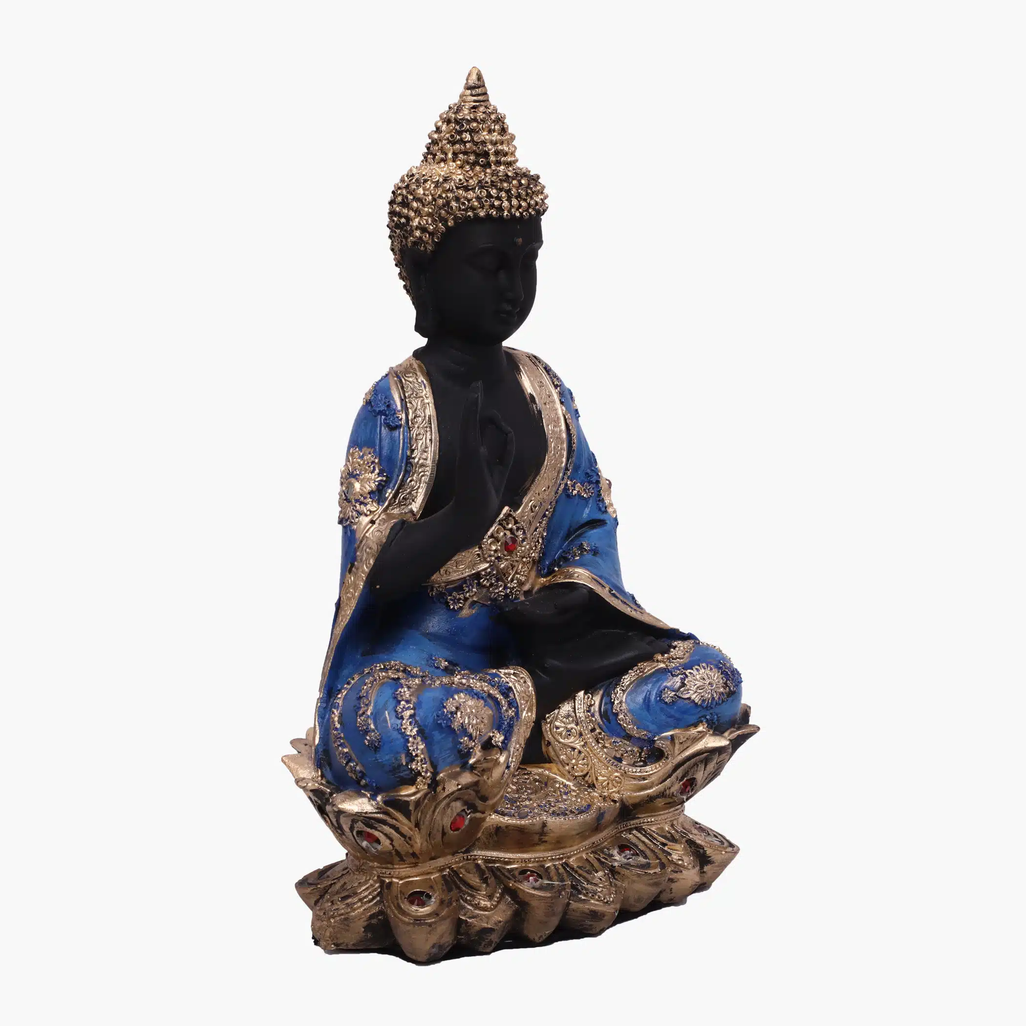 Flower Buddha Figurine – Blue & Black Polyresin Table Showpiece - Image 2