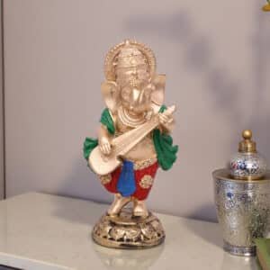 Polyresin Multicolor Sitar Ganesha Figurine Showpiece Table Decor