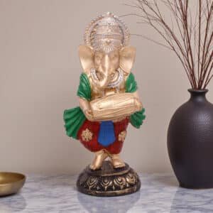 Polyresin Multicolor Dholak Ganesha Figurine Showpiece Table Decor