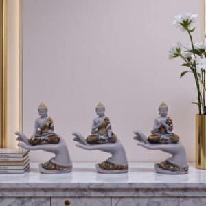 Polyresin Grey Hand Buddha Figurine Showpiece Table Decor (Set of 3)