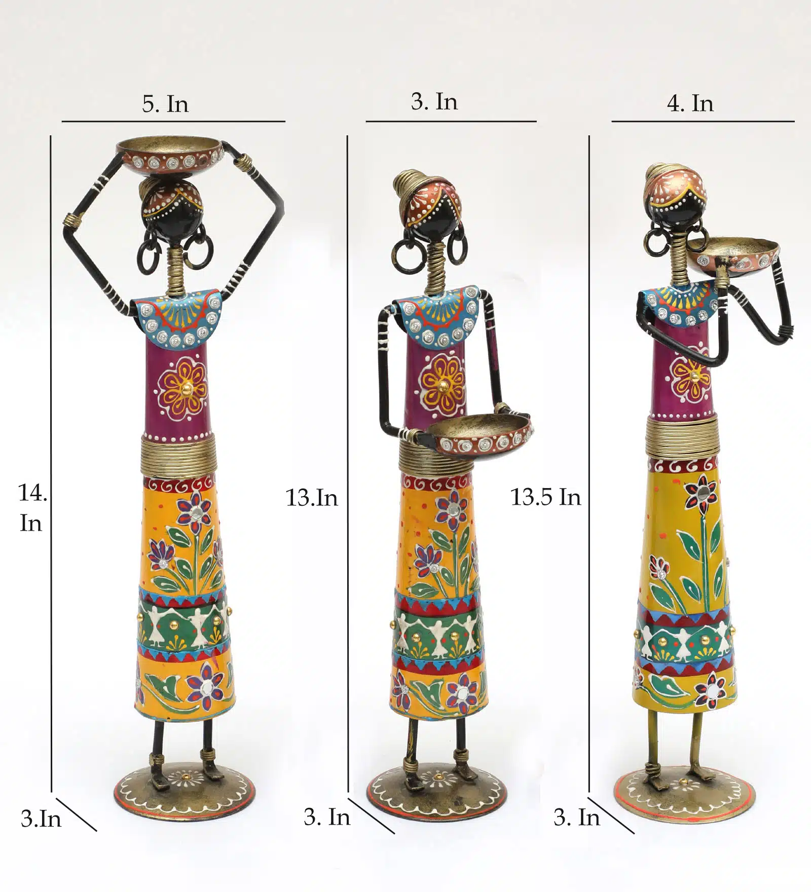 Designer Doll Set Showpiece | Akiro Multicolor Table Decor Set of 3 - Image 4