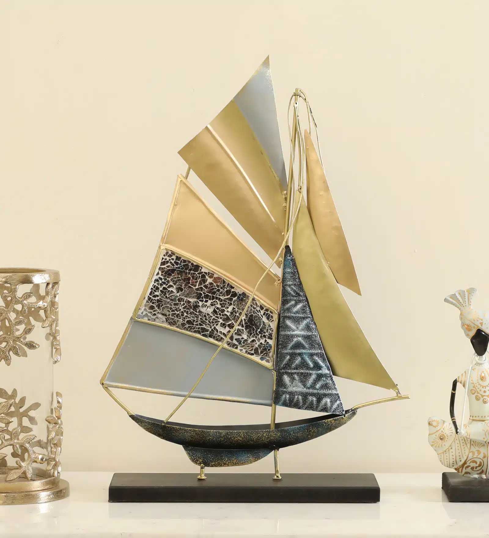 Vedas Exports Metal & MDF Boat Ship Showpiece for Home Decor – Decorative Ship Model Table Decor for Living Room, Office Desk, Bedroom – Gift Item (14 x 20 Inch)
