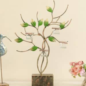 Metal & MDF Multicolor Ganak Leaves with T-Lights Candle Holder Showpiece Table Decor