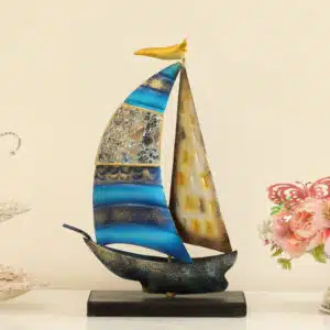 Vedas Exports Metal Boat Showpiece | Ship Model Table Decor for Living Room, Office Desk | Iron Decorative Showpiece for Home Decor | Multicolor Boat Figurine 14 Inch