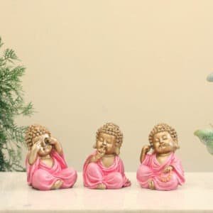 Pink Polyresin Stella Monk Buddha God Idol Figurine Table Decor Showpiece (Set of 3)