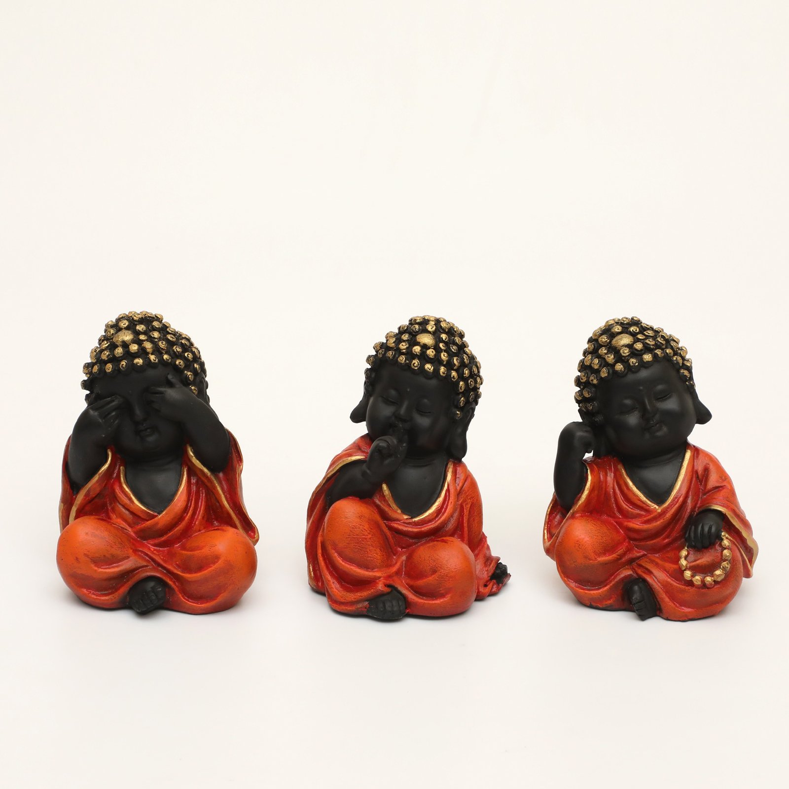 Orange Polyresin Stella Monk Buddha God Idol Figurine Table Decor Showpiece (Set of 3) - Image 2