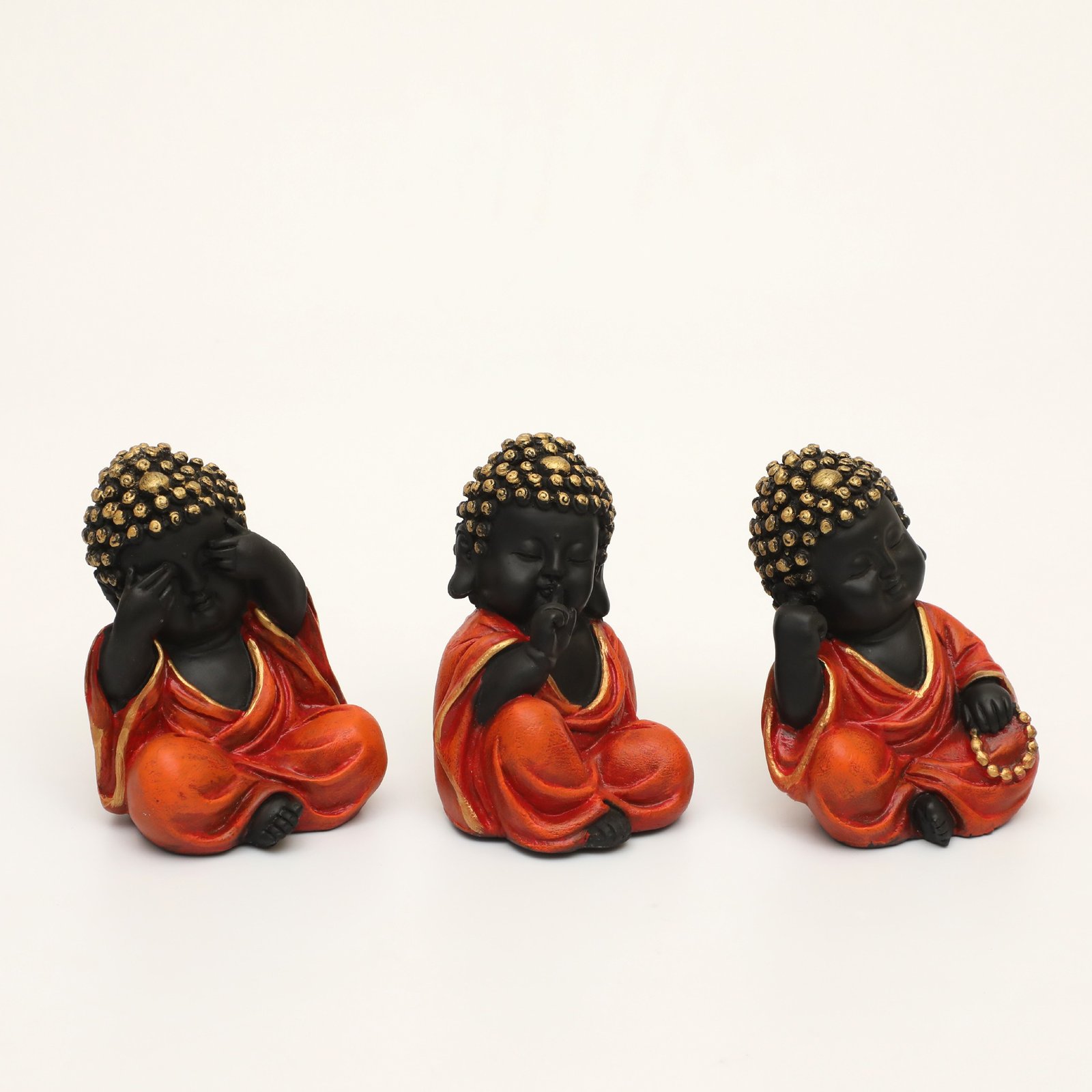 Orange Polyresin Stella Monk Buddha God Idol Figurine Table Decor Showpiece (Set of 3) - Image 4