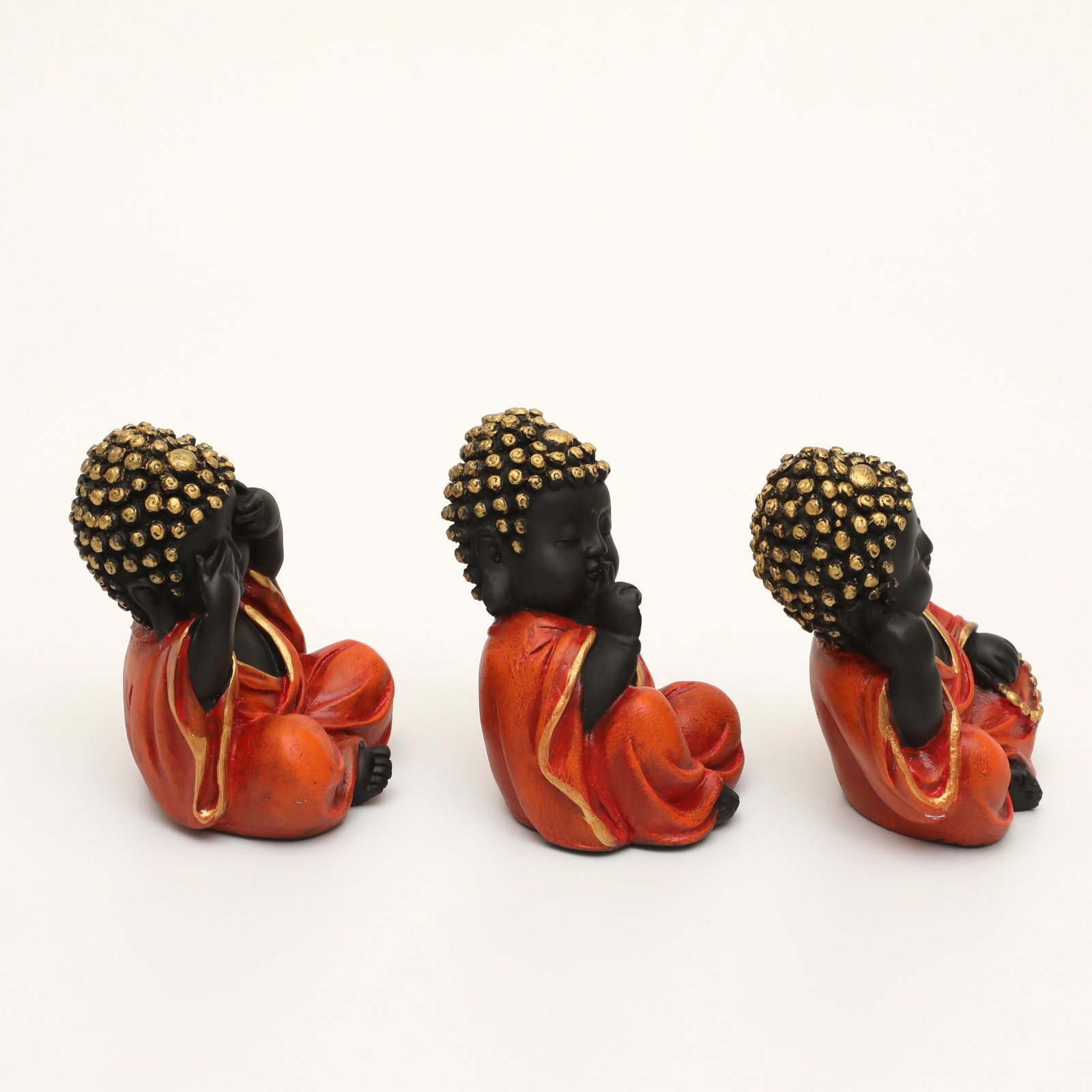 Orange Polyresin Stella Monk Buddha God Idol Figurine Table Decor Showpiece (Set of 3) - Image 5