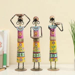 Metal Multicolor Akiro Designer Doll Set Showpiece Table Decor (Set of 3)