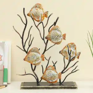Metal & MDF Multicolor Beli Fish Family Showpiece Table Decor