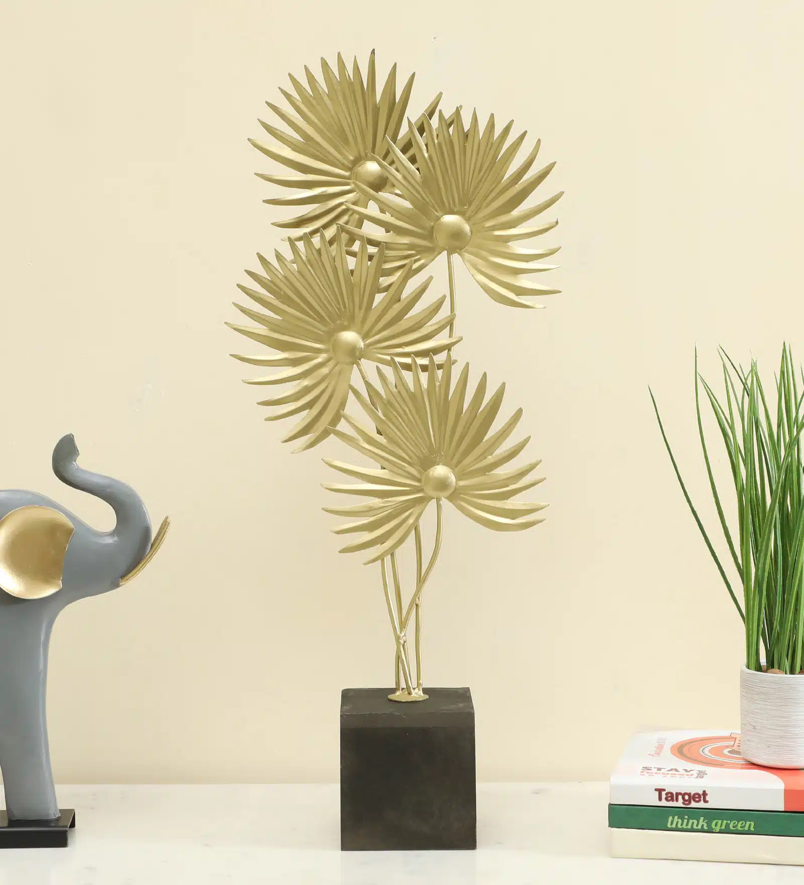 Gold Leaf Showpiece - Prisha Metal MDF Table Decor