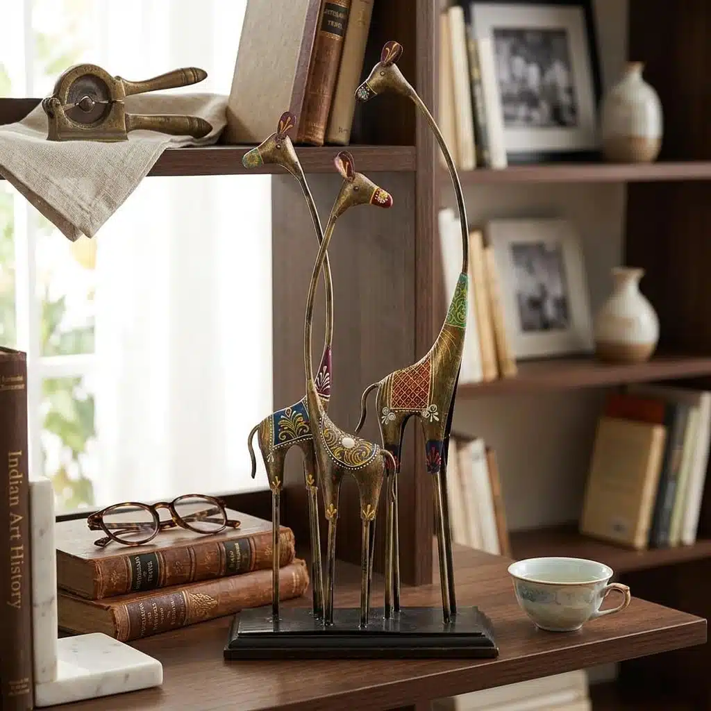 Tall Giraffe Showpiece | Handpainted Metal & Wood Decorative Figurine - Image 6