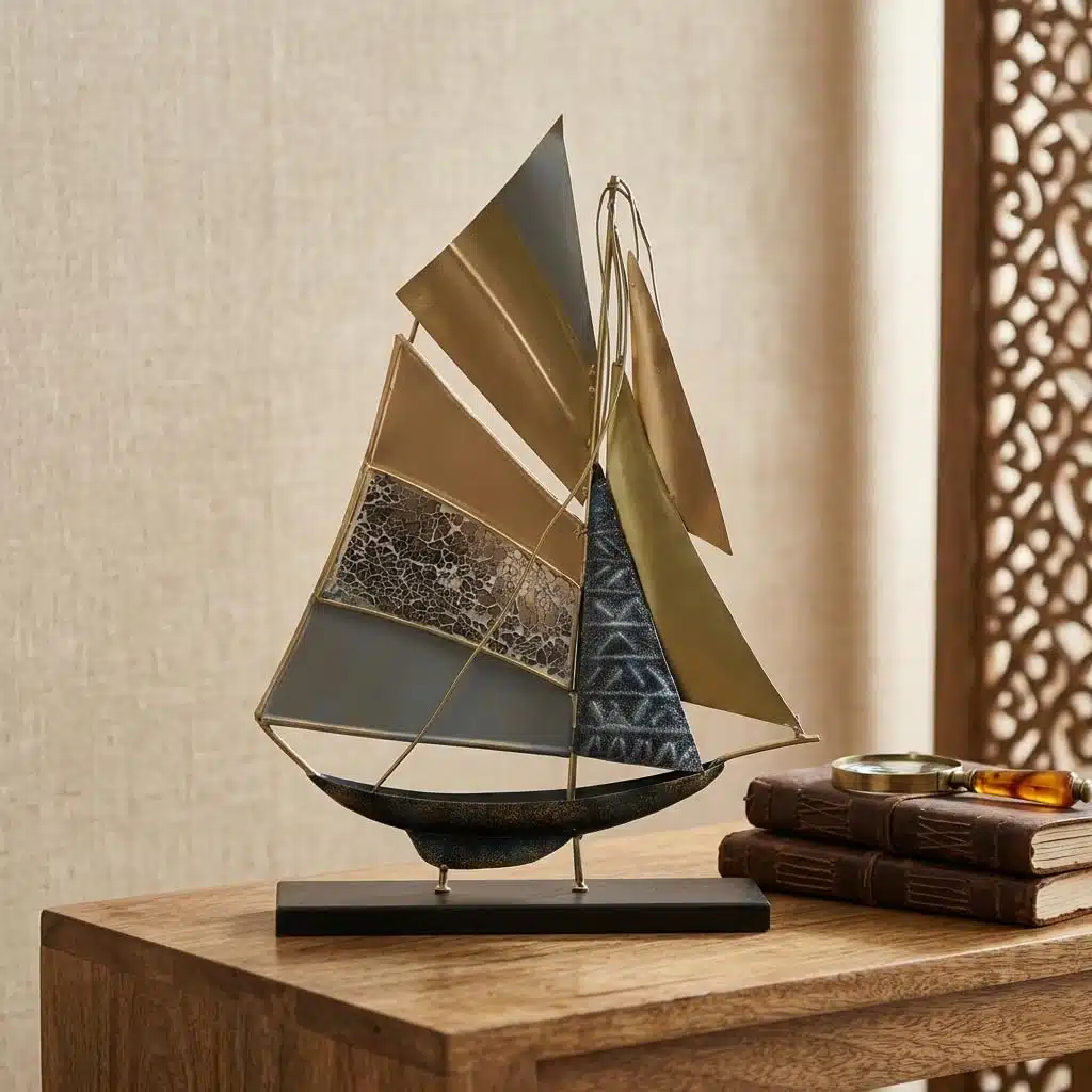 Vedas Exports Metal & MDF Boat Ship Showpiece for Home Decor – Decorative Ship Model Table Decor for Living Room, Office Desk, Bedroom – Gift Item (14 x 20 Inch) - Image 4
