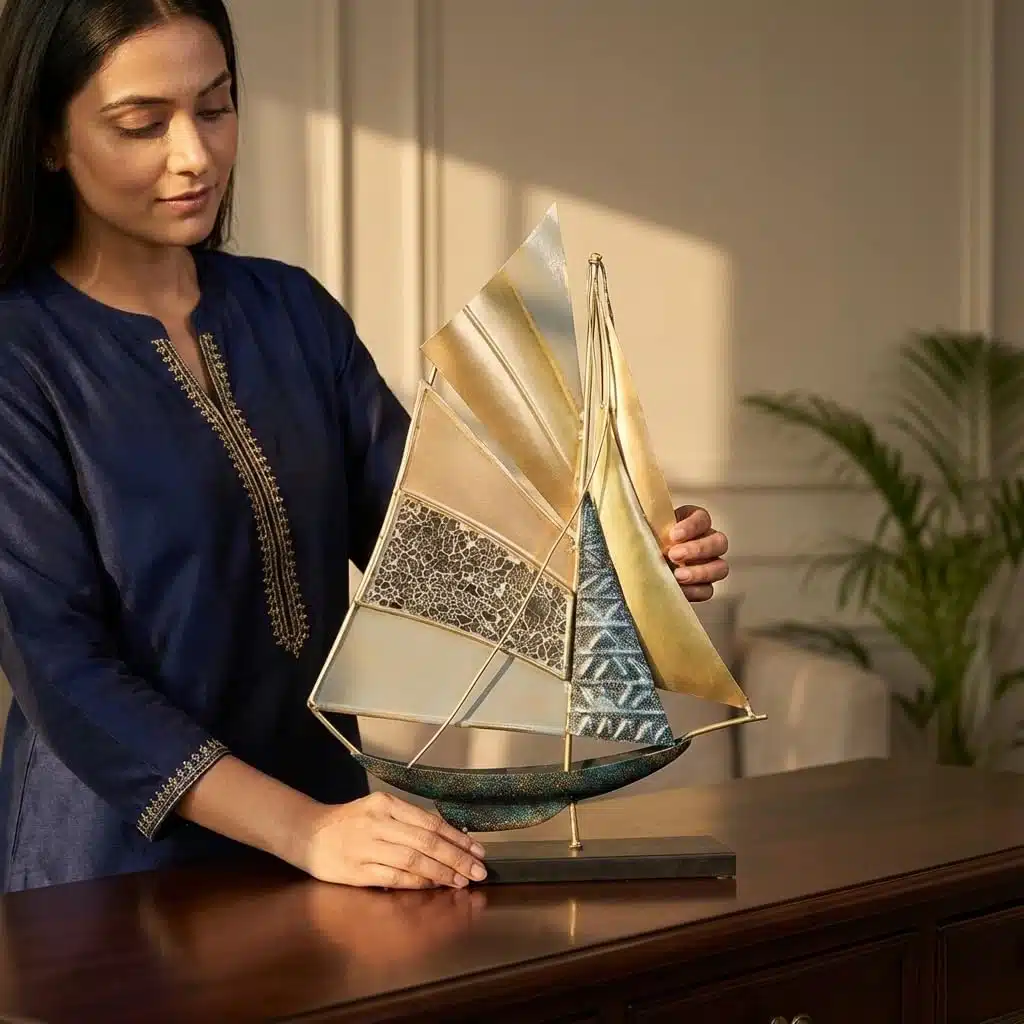 Vedas Exports Metal & MDF Boat Ship Showpiece for Home Decor – Decorative Ship Model Table Decor for Living Room, Office Desk, Bedroom – Gift Item (14 x 20 Inch) - Image 3