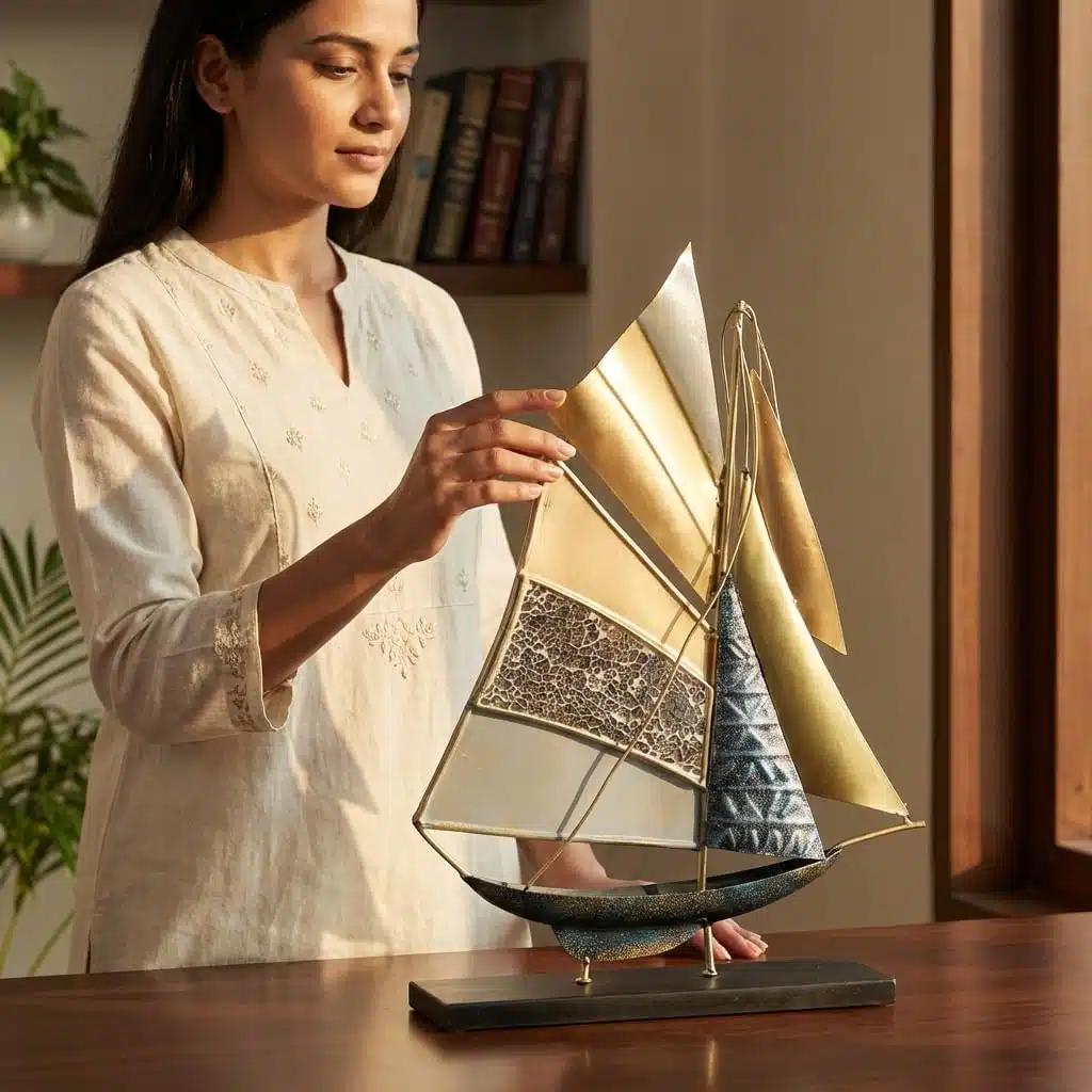 Vedas Exports Metal & MDF Boat Ship Showpiece for Home Decor – Decorative Ship Model Table Decor for Living Room, Office Desk, Bedroom – Gift Item (14 x 20 Inch) - Image 2