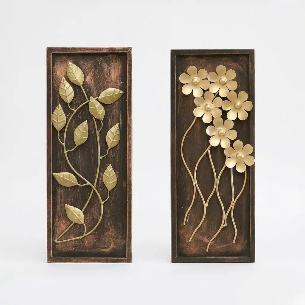 Gold Metal Wall Decor Set of 2 - Iron MDF Panels 8x20 Inch - Image 4
