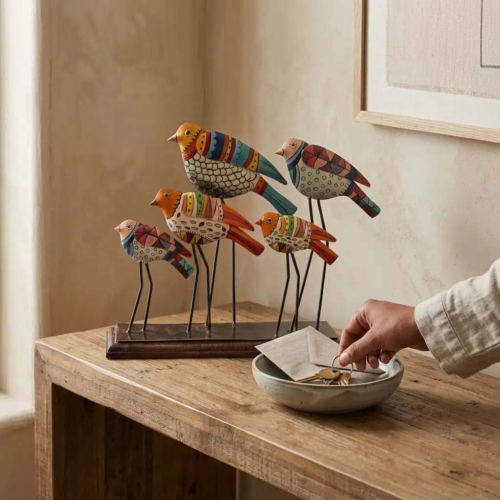 Handpainted Bird Showpiece | Metal & Wood Decorative Bird Figurine - Image 4