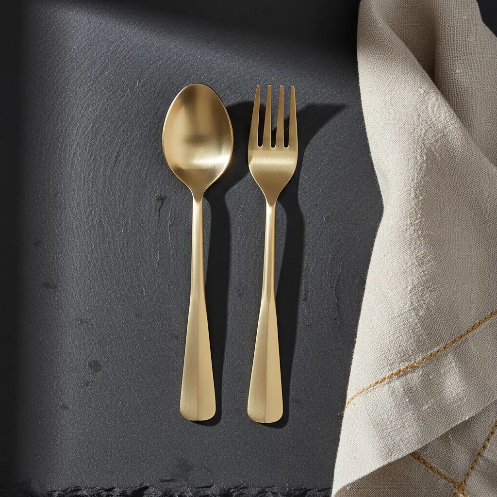 Vedas Stainless Steel Matt Gold Cutlery Set of 12 - Image 2