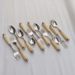 Vedas Silver & Cream Resin Stainless Steel Cutlery Set of 12