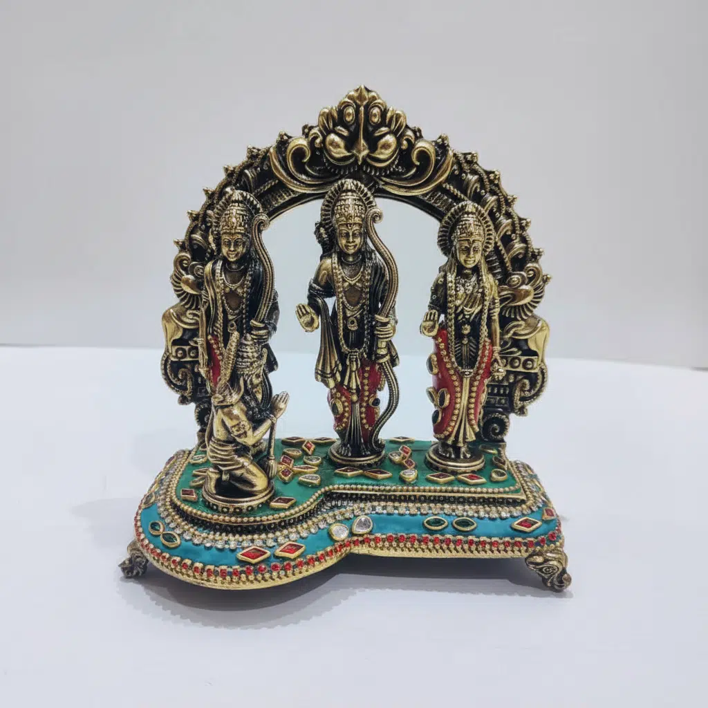 Vedas Fine Brass Ram Darbar with crushed Stone Work Idol & Figurine Showpiece (5 Inch) - Image 2