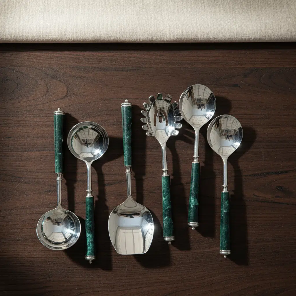 Vedas Stainless Steel Green Jade Serving Set of 6 - Image 2