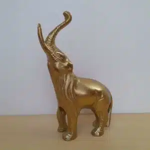 Vedas Alu Gold Upper Trunk Elephant Big Figurine Showpiece Table Decor