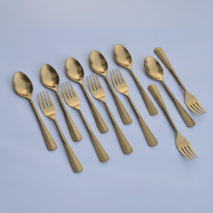 Vedas Stainless Steel Matt Gold Cutlery Set of 12