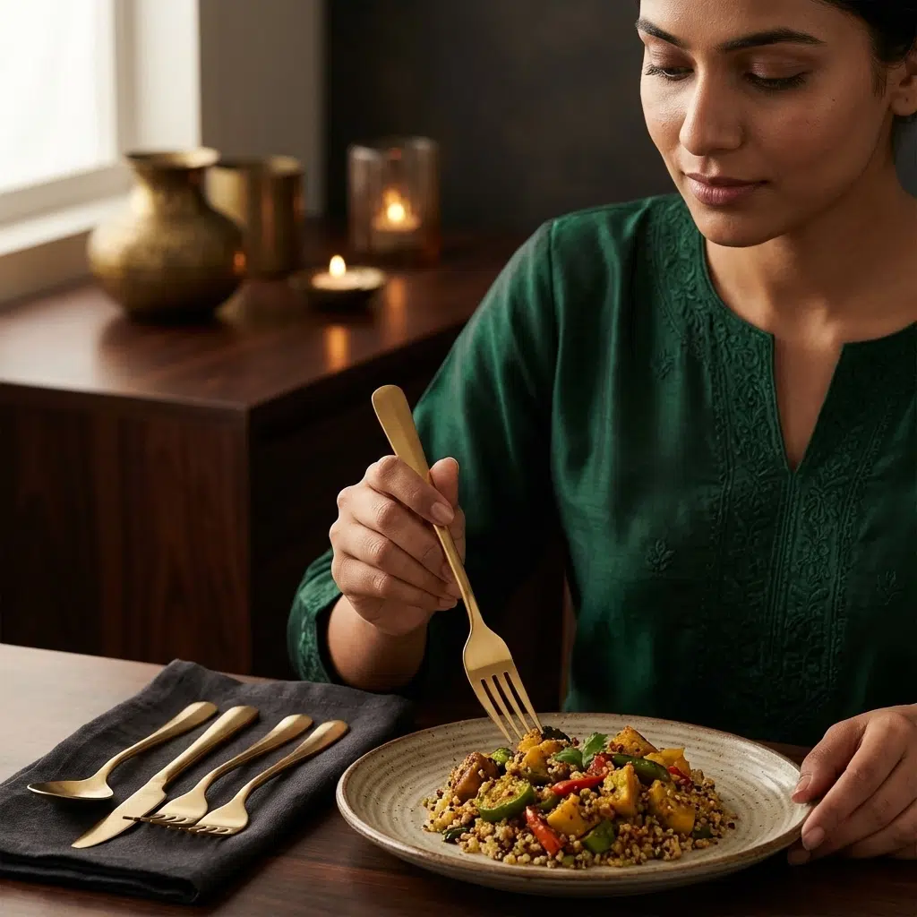 Vedas Stainless Steel Matt Gold Cutlery Set of 12 - Image 3