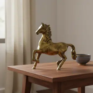 Vedas Alu Gold Running Horse Figurine Showpiece Table Decor