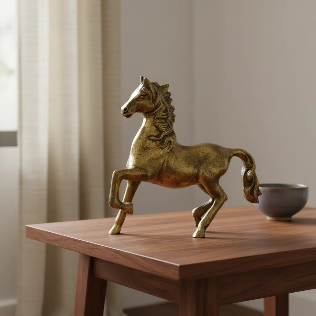 Vedas Alu Gold Running Horse Figurine Showpiece Table Decor