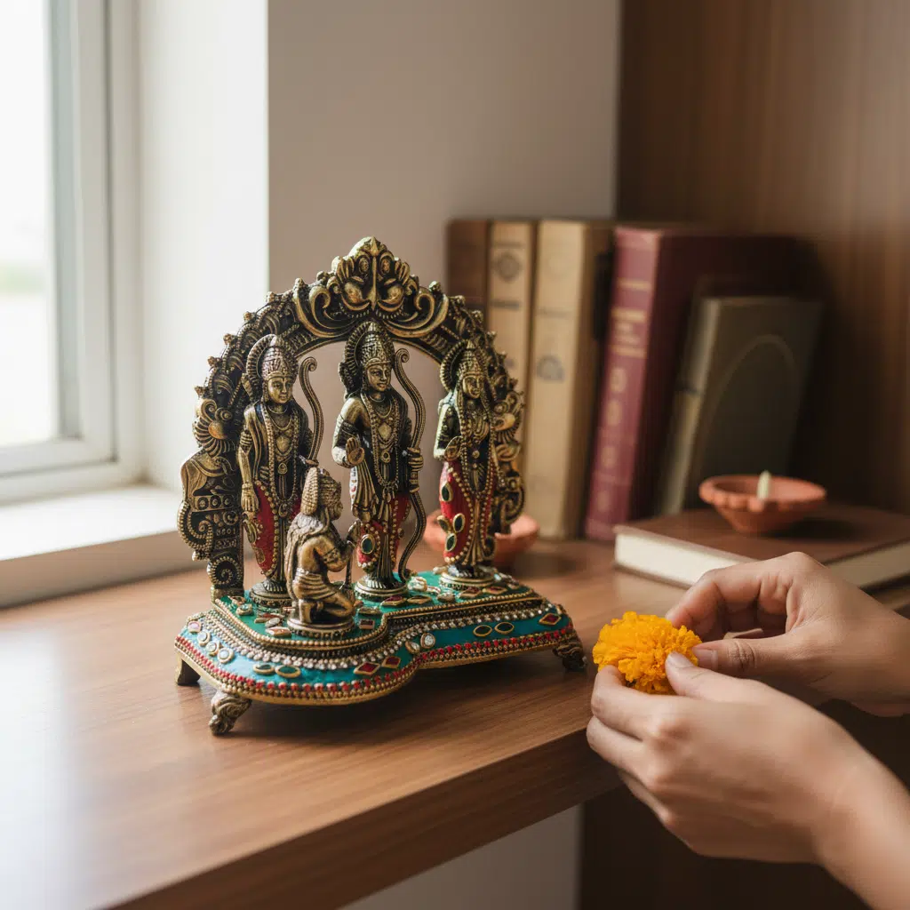 Vedas Fine Brass Ram Darbar with crushed Stone Work Idol & Figurine Showpiece (5 Inch) - Image 4