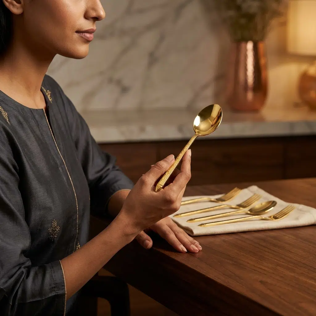Vedas Stainless Steel Gold Cutlery Set of 12 - Image 3