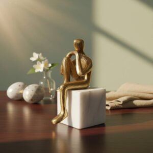 Vedas Alu Gold Man Sitting Figurine Showpiece Table Decor