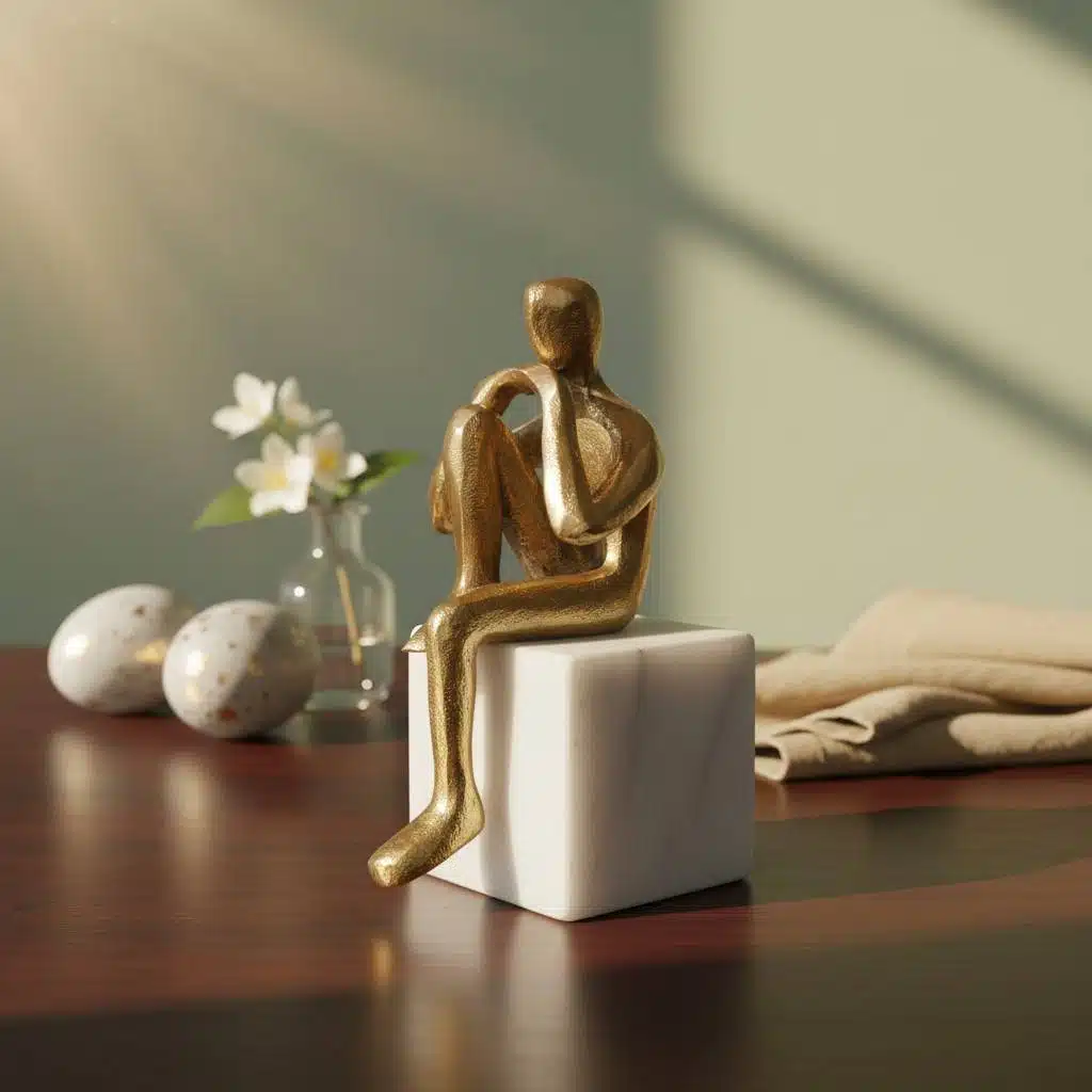 Vedas Alu Gold Man Sitting Figurine Showpiece Table Decor