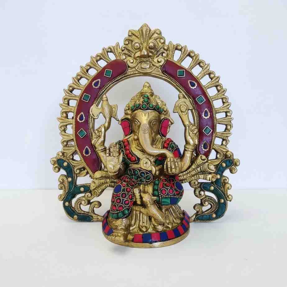 Vedas Brass Ganesha Frame Stonework Statue Idol & Figurine Showpiece - Image 4