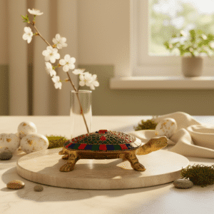 Vedas Brass Kacuhua with Stonework Idol & Figurine Showpiece