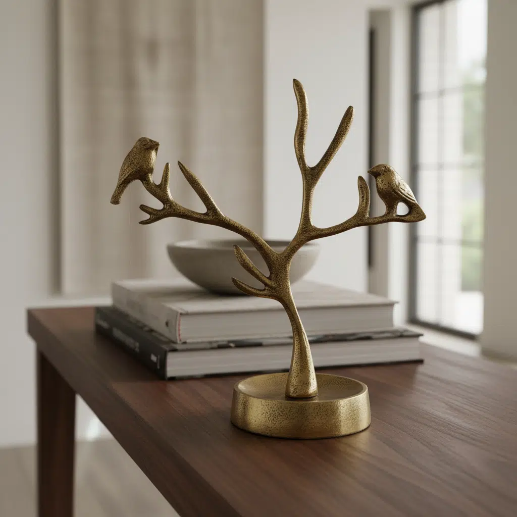 Vedas Alu Gold Two Bird Tree Figurine Showpiece Table Decor
