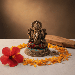 Vedas Fine Brass Ganesha with crushed Stone Work Idol & Figurine Showpiece (4 Inch)