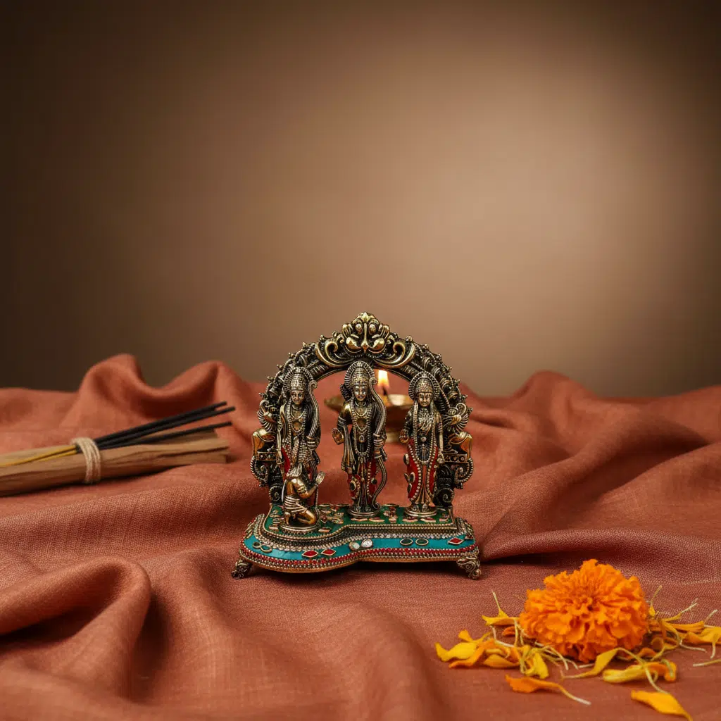 Vedas Fine Brass Ram Darbar with crushed Stone Work Idol & Figurine Showpiece (5 Inch)