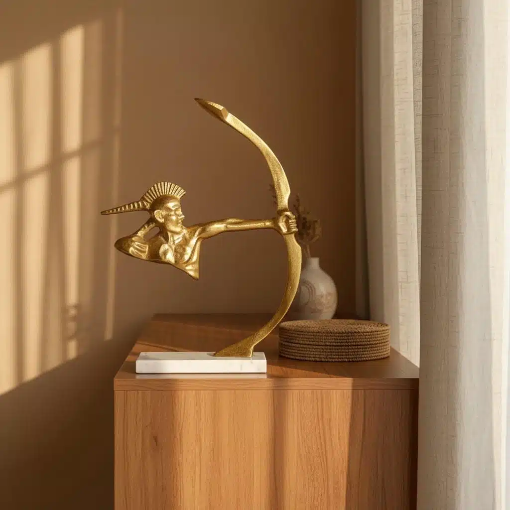 Vedas Alu Gold Warrior with Arrow Figurine Showpiece Table Decor - Image 2