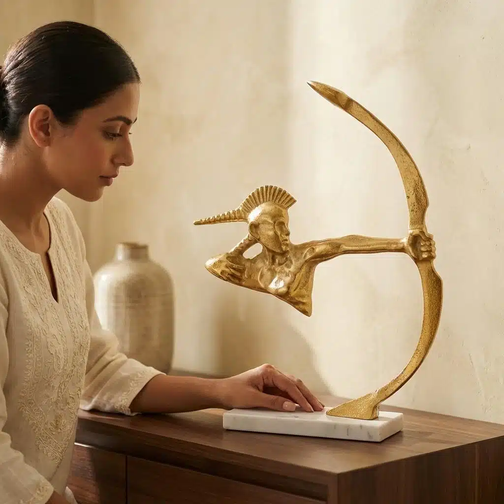 Vedas Alu Gold Warrior with Arrow Figurine Showpiece Table Decor - Image 3