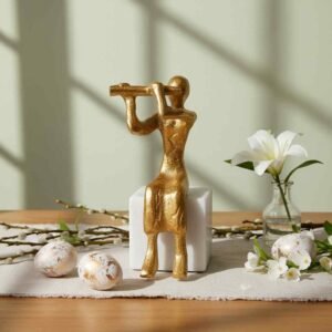 Vedas Alu Gold Bansuri Musician Figurine Showpiece Table Decor